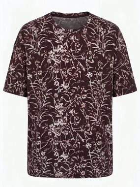 Guess Sheer Slim Fit Men's Short Sleeve Shirt - Maroon and White Floral. Large.